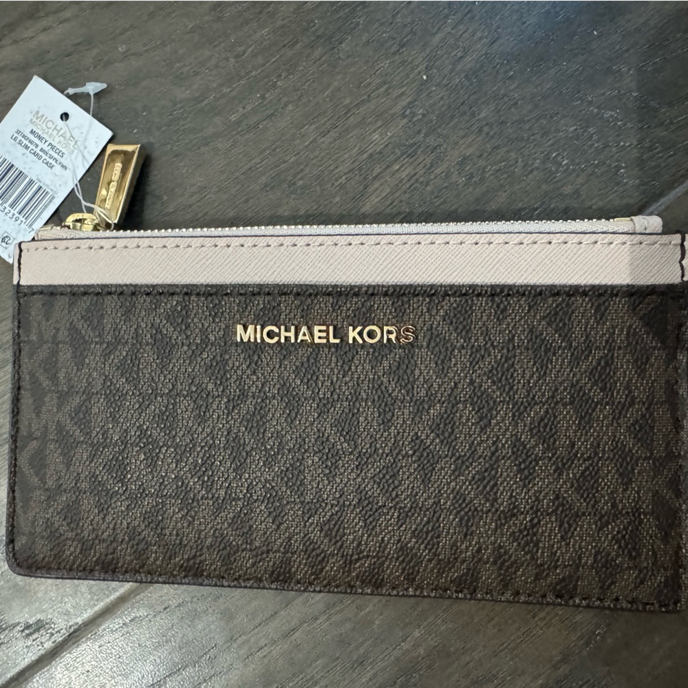 Michael Kors Dark Brown and Cream Card Holder